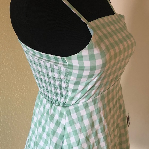 Green Gingham Dress with Ruffle Hem - Picture 2 of 4